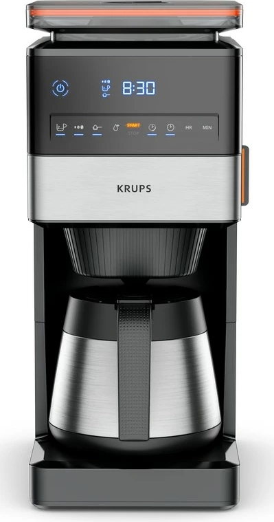 Aparat kafeje drip Krups Grind Aroma XL KT8428, mulli i integruar, 1.25L, 1000W, e zezë/inox