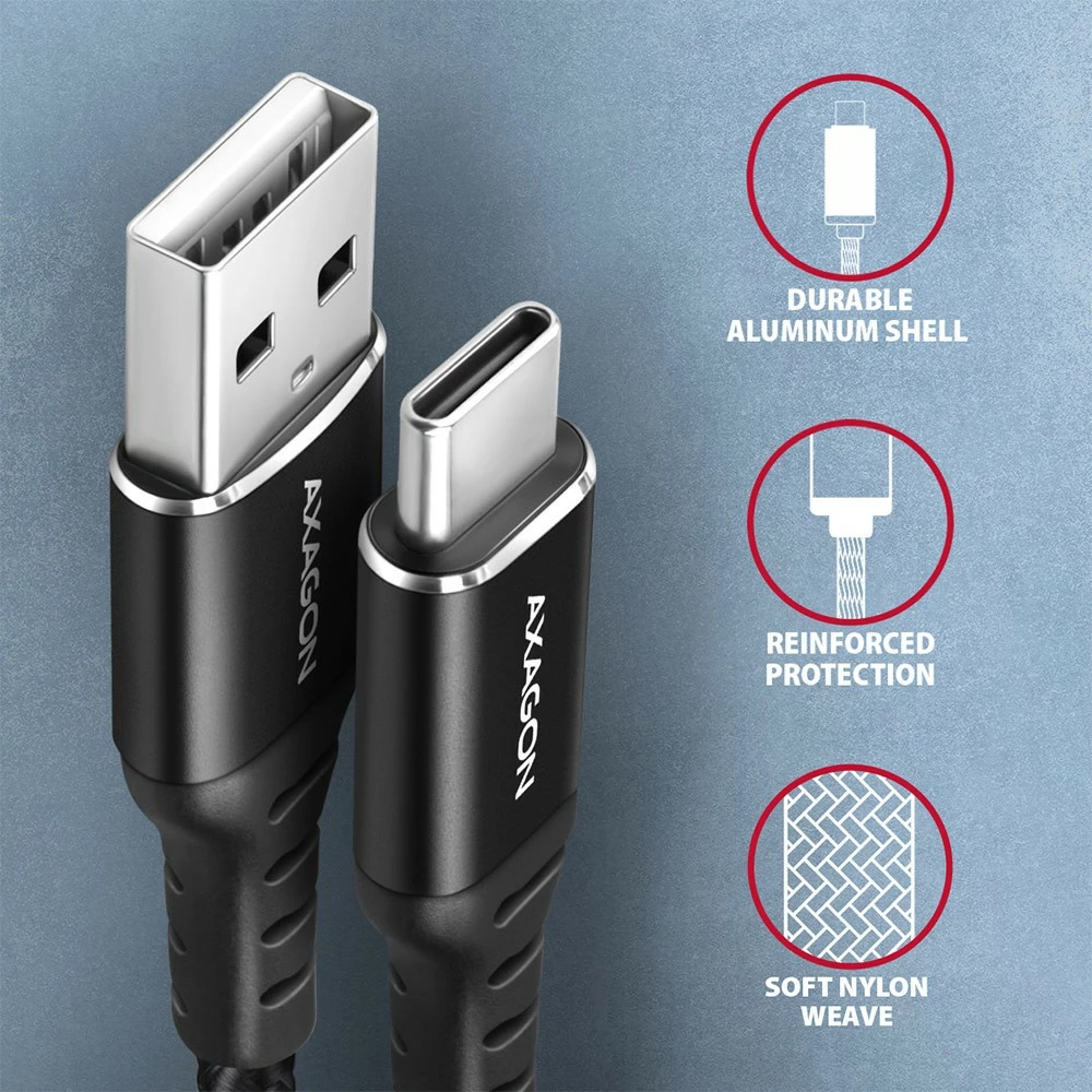 Kabllo AXAGON BUCM-AM15AB USB-C në USB-A, 1.5m, USB 2.0, 3A, e zezë