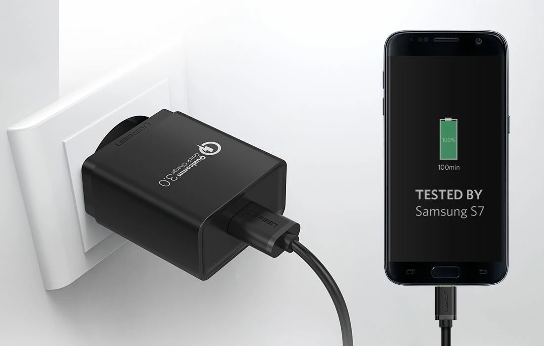 Karikues rrjeti Ugreen CD122 18W QC 3.0, 1x USB-A 3A, i zi, 1 copë (UGR621BLK)