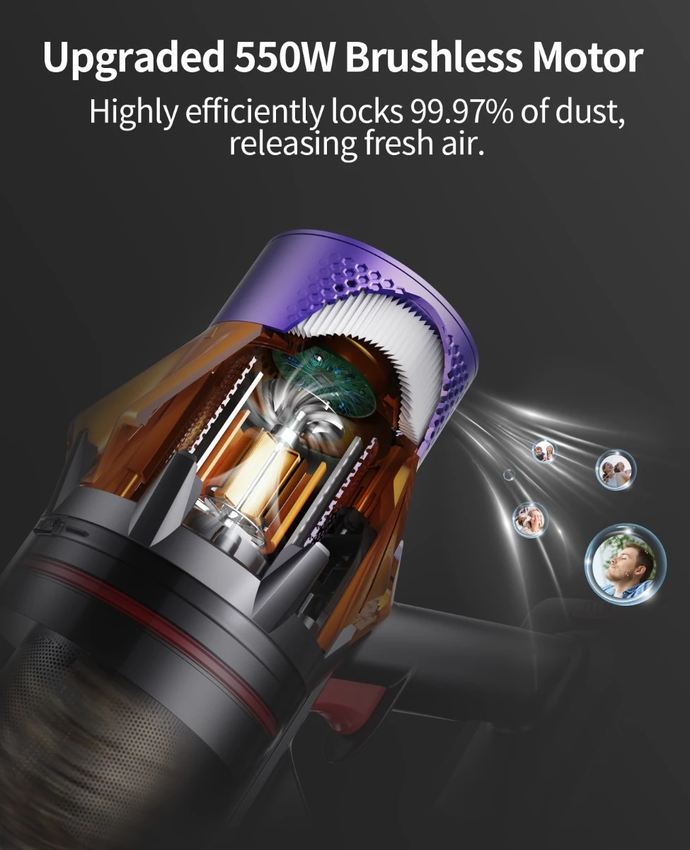 Fshesë elektrike vertikale pa kabllo Honiture X7, 550W, 45.000Pa, 60min, 1.5L, HEPA, ekran LED me prekje, gri/portokalli