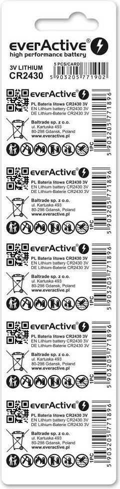 Bateri litium everActive CR2430, 3V, 300mAh, 5 copë