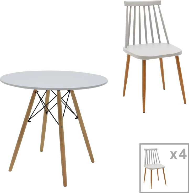 Tavolinë me karrige, ngjyrë gri-natyrale, D80x73cm