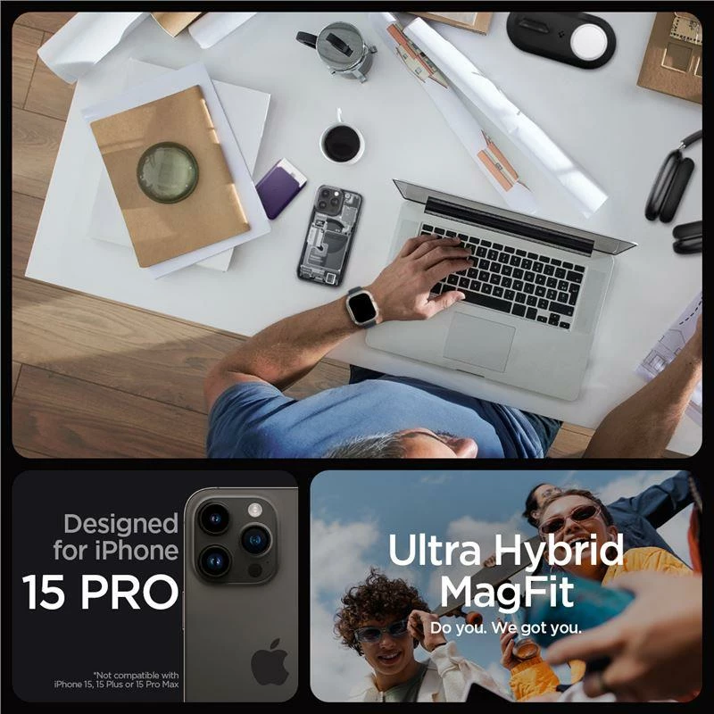 Mbështjellës Spigen Ultra Hybrid Mag për iPhone 15 Pro, MagSafe, Zero One, Transparent/Gri