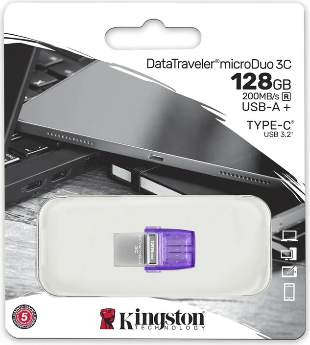 USB Kingston, USB Type-A/C 3.2 Gen 1, 64GB, vjollcë/ argjend