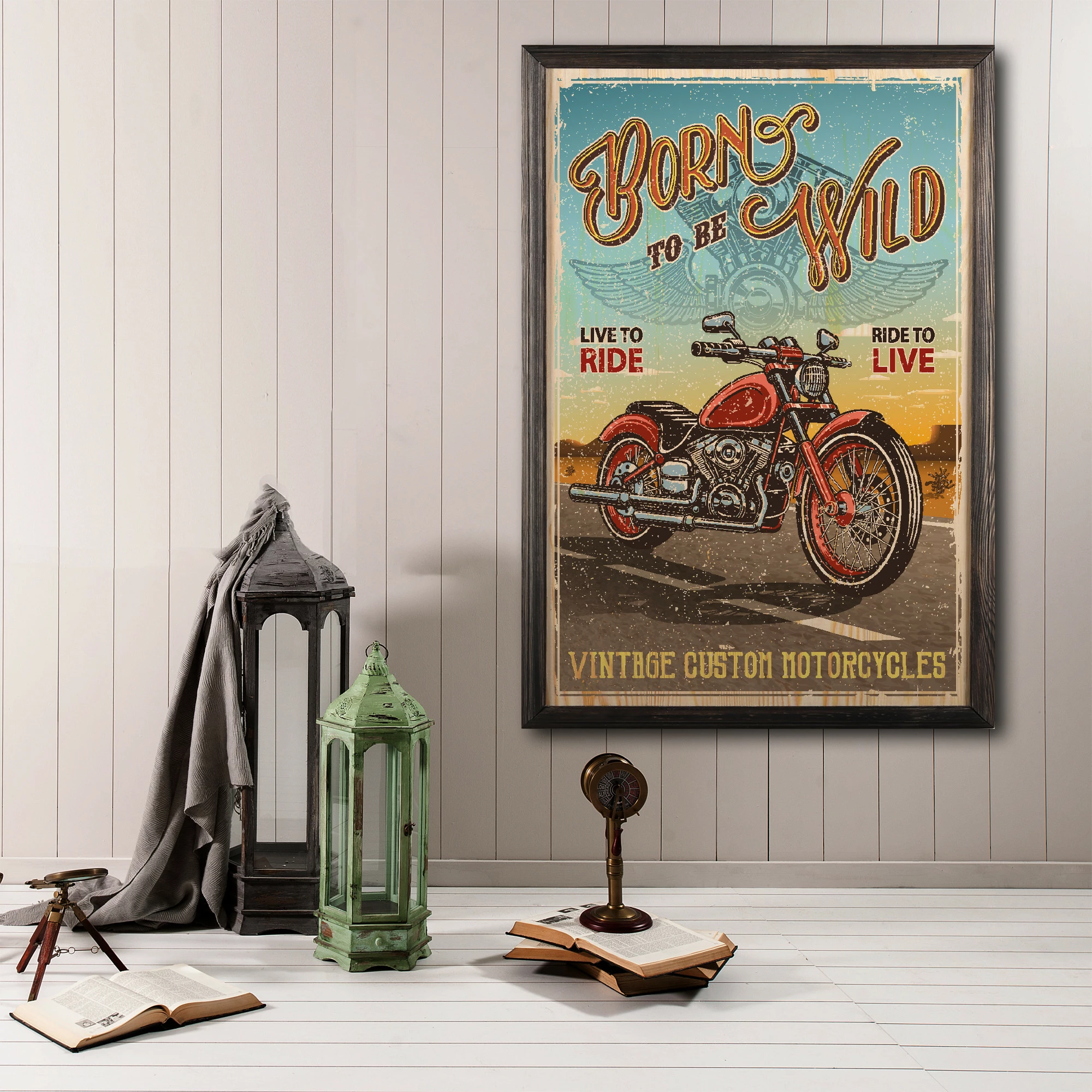 Pikturë dekorative me kornizë druri, Born To Be Wild XL, shumëngjyrëshe, Wallity, 50x70cm