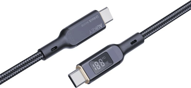Kabllo USB-C në USB-C AUKEY CB-MCC102, 1.8m, LED, 100W PD, E zezë