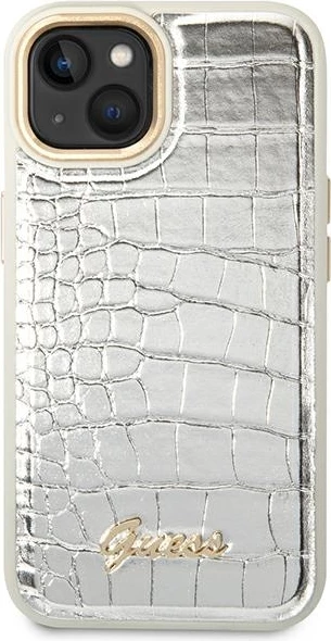 Mbështjellës Guess Croco Collection për iPhone 14 6.1", argjendtë