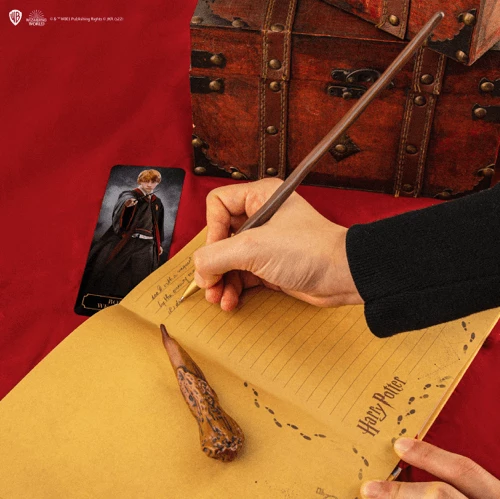 Stilolaps replikë shkop magjik Cinereplicas Harry Potter Ron Weasley 25.3 cm, me bazament dhe shënues libri, kafe