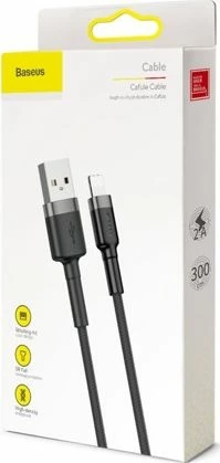 Kabllo USB-A në Lightning Baseus 3 m, USB 2.0, 2A, najlon e thurur, zi-gri