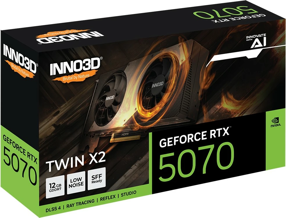 Kartelë grafike Inno3D GeForce RTX 5070 TWIN X2, 12 GB, GDDR7, PCI Express 5.0, dy ventilatorë