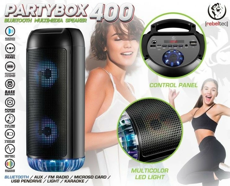 Altoparlant Bluetooth Rebeltec PartyBox 400, 20W, i zi, me drita RGB