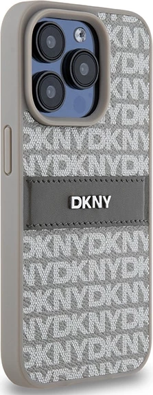 Mbështjellës DKNY Mono Stripe & Metal Logo për iPhone 15 Pro, Bezhe