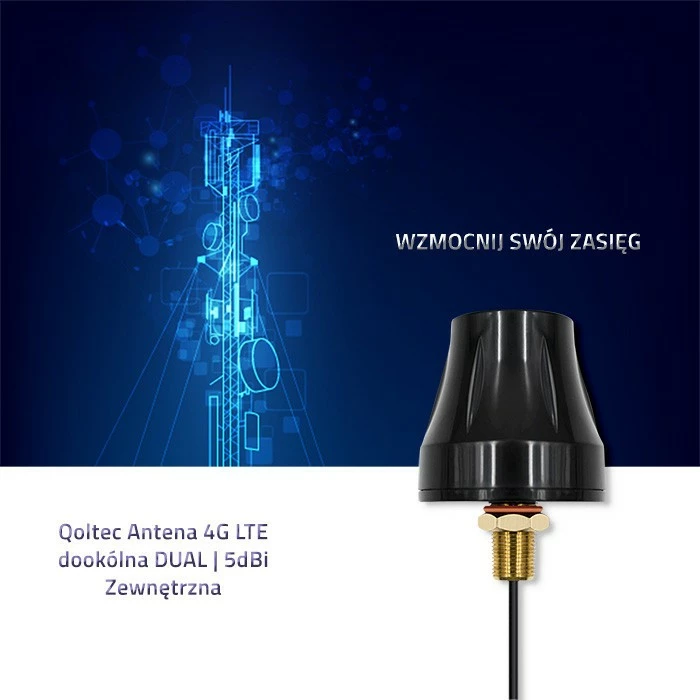 Antenë 4G LTE Qoltec 57037, dyfishe, 5dBi, SMA, e zezë, për jashtë