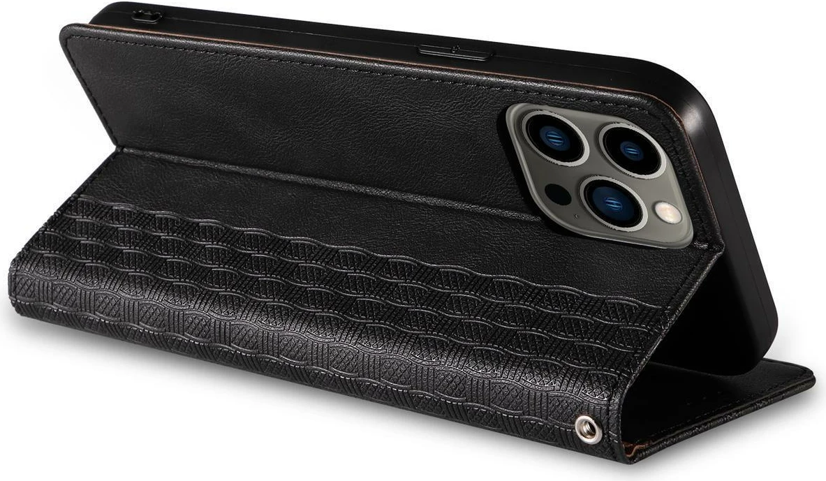 Mbështjellës Hurtel Magnet Strap Case për iPhone 14, me kapak, portofol, qëndrim, rrip dore, e zezë