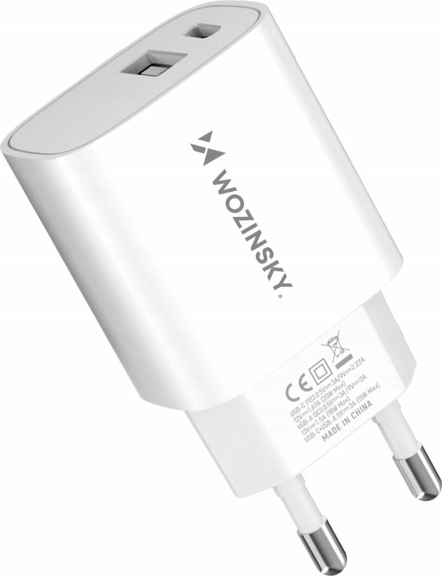 Karikues rrjeti Wozinsky WGWCW 20W USB-A + USB-C, 2 porta, i bardhë