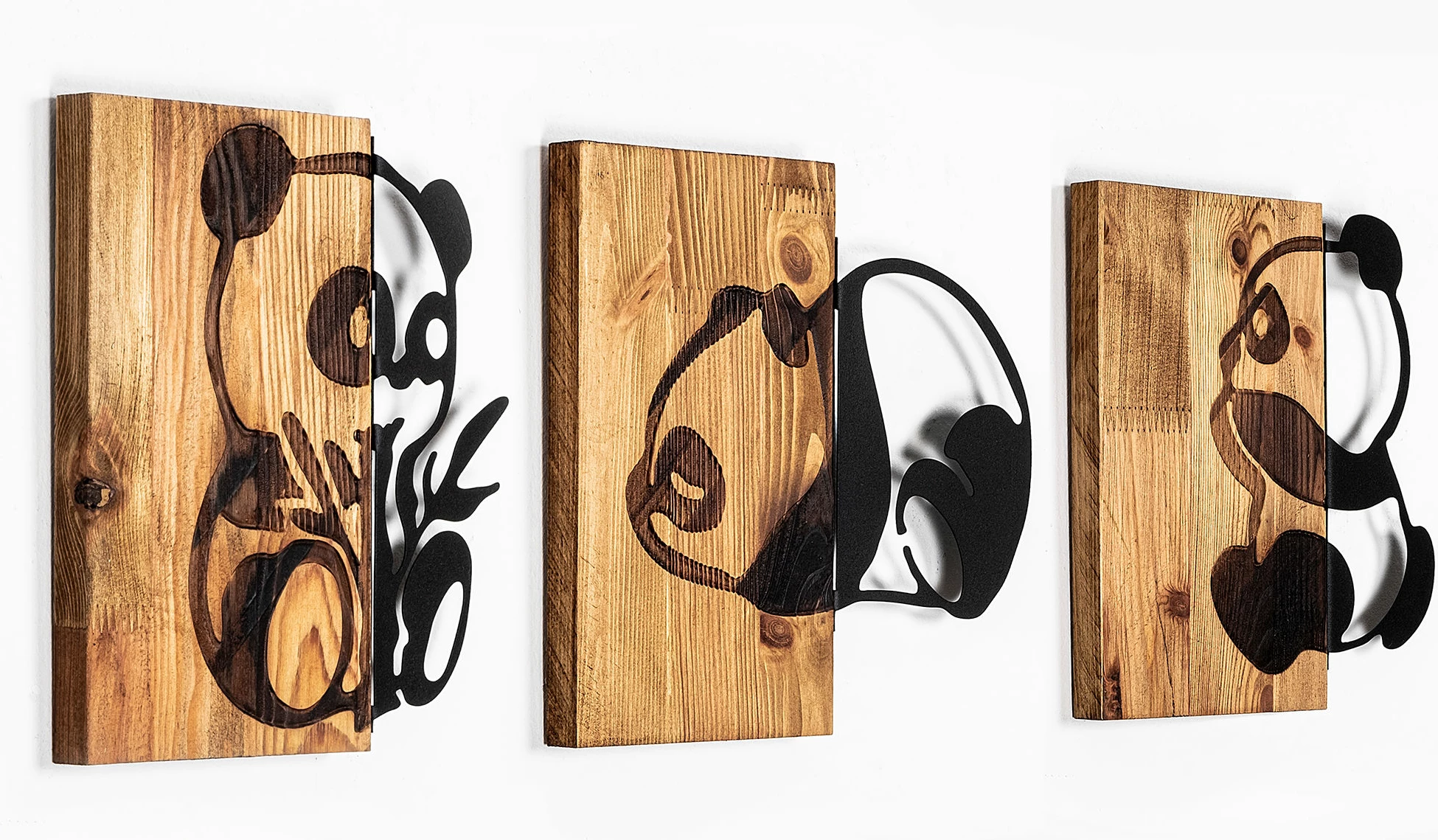 Aksesor dekorativ prej druri për mur, Wallity, panda, 335