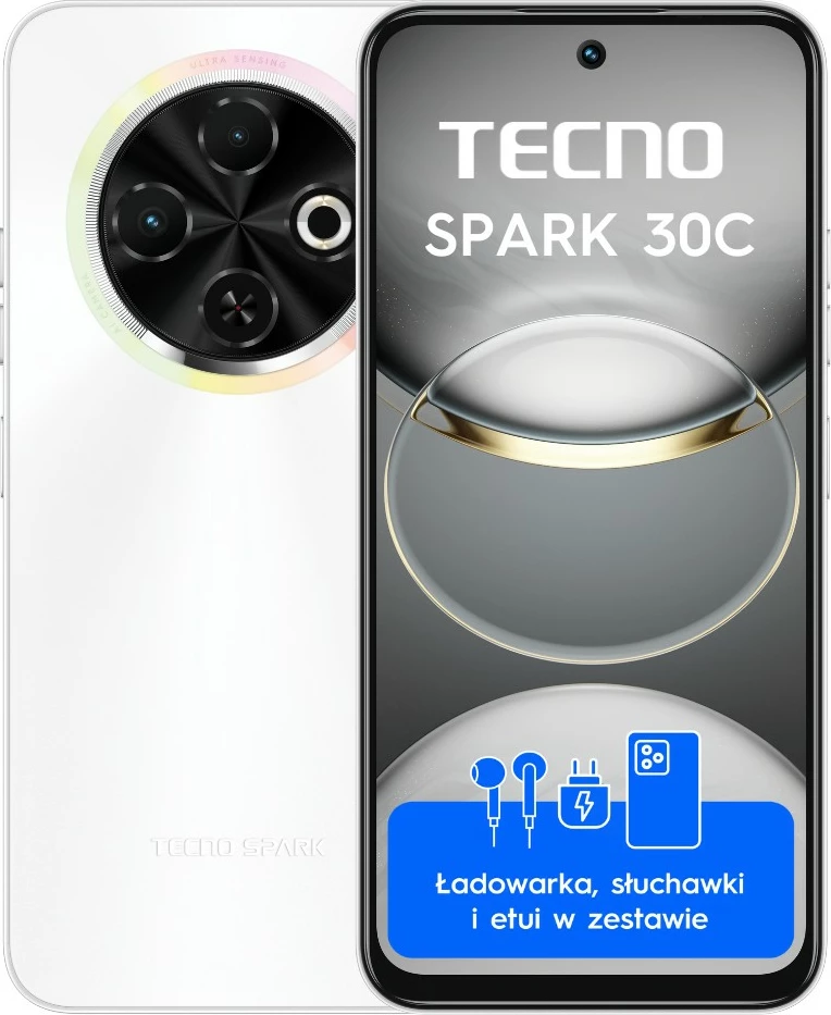 Celular TECNO Spark 30C, 8GB RAM, 256GB, Orbit White me set aksesorësh