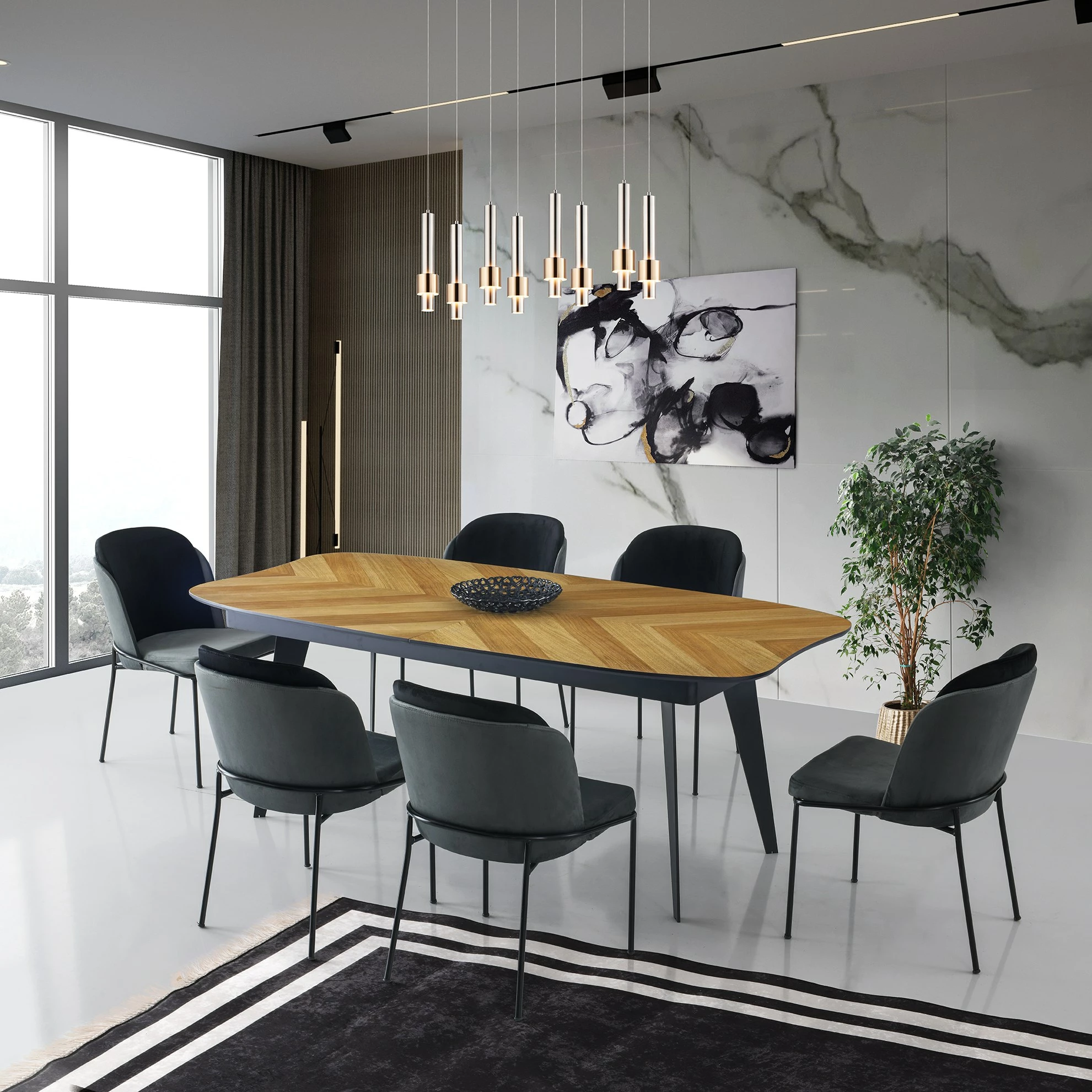 Tavolinë ngrënieje Skye Decor, LR - 951, ngjyrë lis dhe e zezë