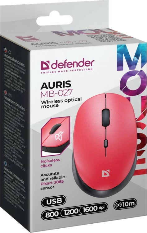 Maus wireless Defender AURIS MB-027, 800/1200/1600 DPI, Kuq