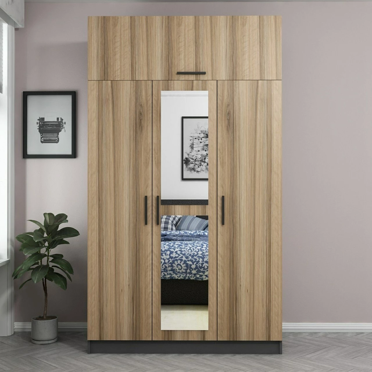 Dollap rrobash Skye Decor, 3 kapakë, dore, 135x235x52cm