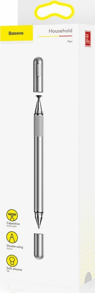 Stilus Baseus Golden Cudgel 2-n-1 me laps, për ekrane kapacitive, pa bateri, argjend