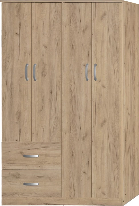 Dollap Zelia me katër dyer, 2 sirtarë, ngjyrë lisi, 120x42x180cm