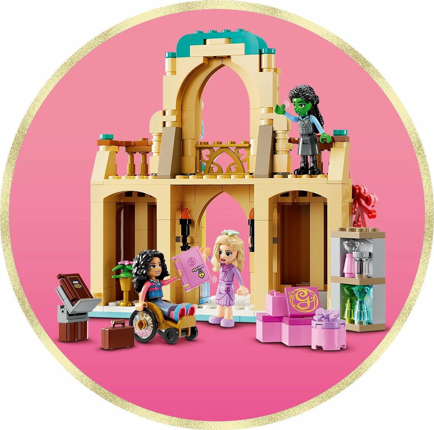 Set ndërtimi LEGO Wicked Glinda, Elphaba dhe Nessarose në Shiz University 75681, 304 copë, 7+