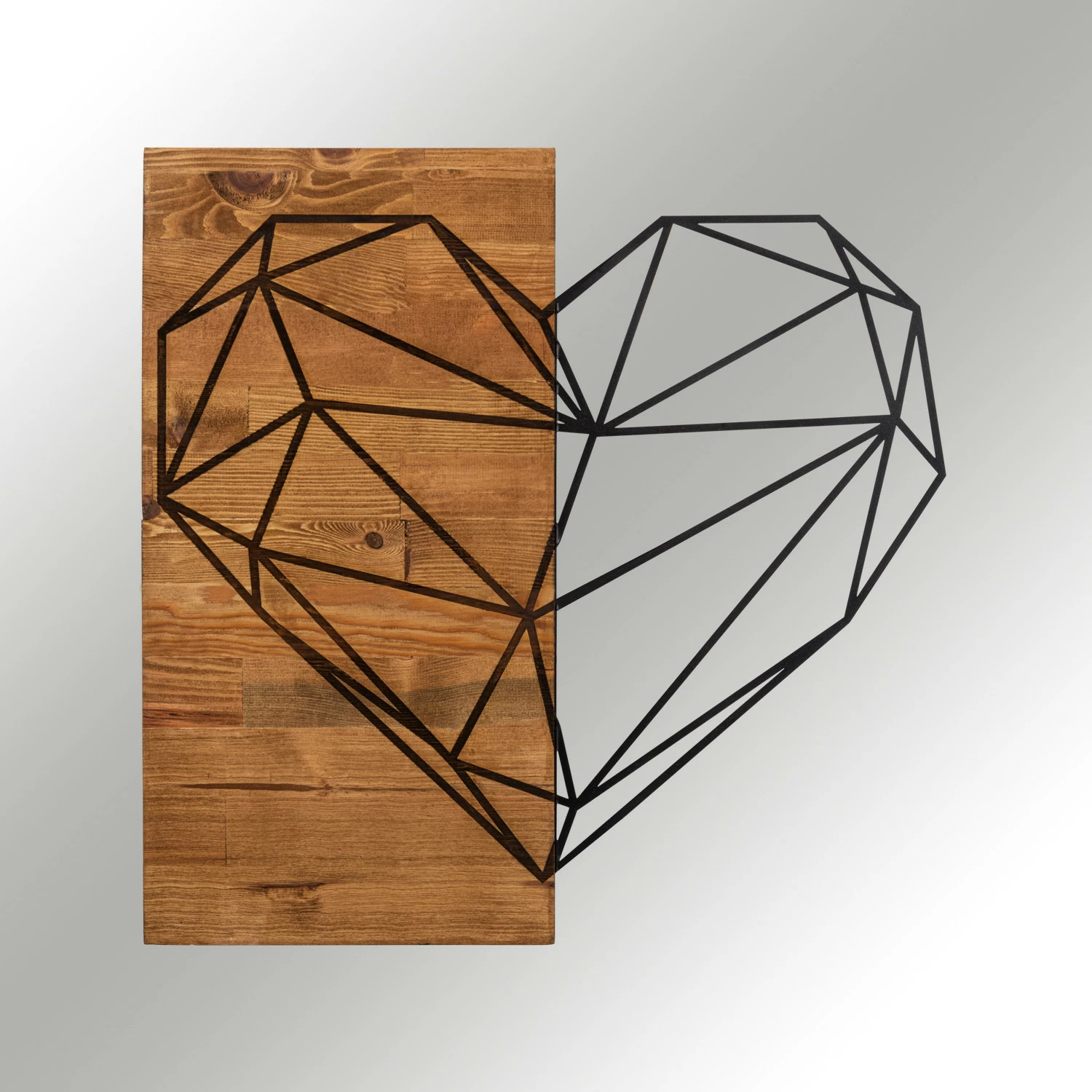 Aksesor dekorativ për mur, dru dhe metal, zemër, Wallity