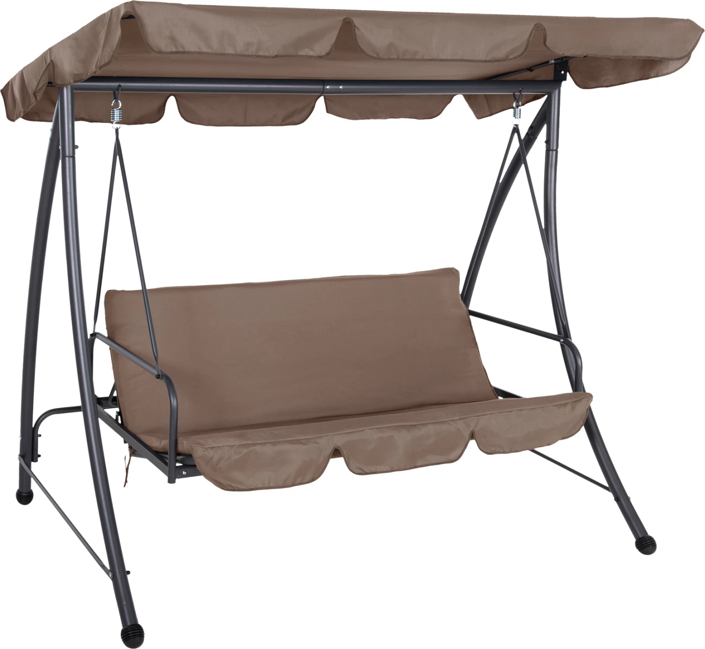 Shilte për verandë, 3-vendëshe, LIKID, FH5980.02, kornizë metalike, ngjyrë gri, pëlhurë ngjyrë kafe e çelur, 200x120x164H cm