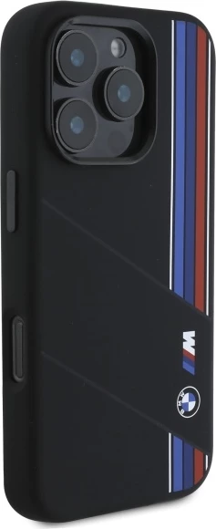 Mbështjellës BMW Silicone Cut Tricolor Lines MagSafe për iPhone 16 Pro, Zi