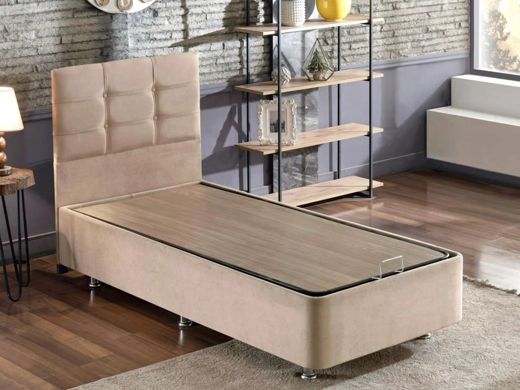 Baza dhe shtrati njësh me komodinë, ngjyrë kafe e çelët, Polo, 90x190cm