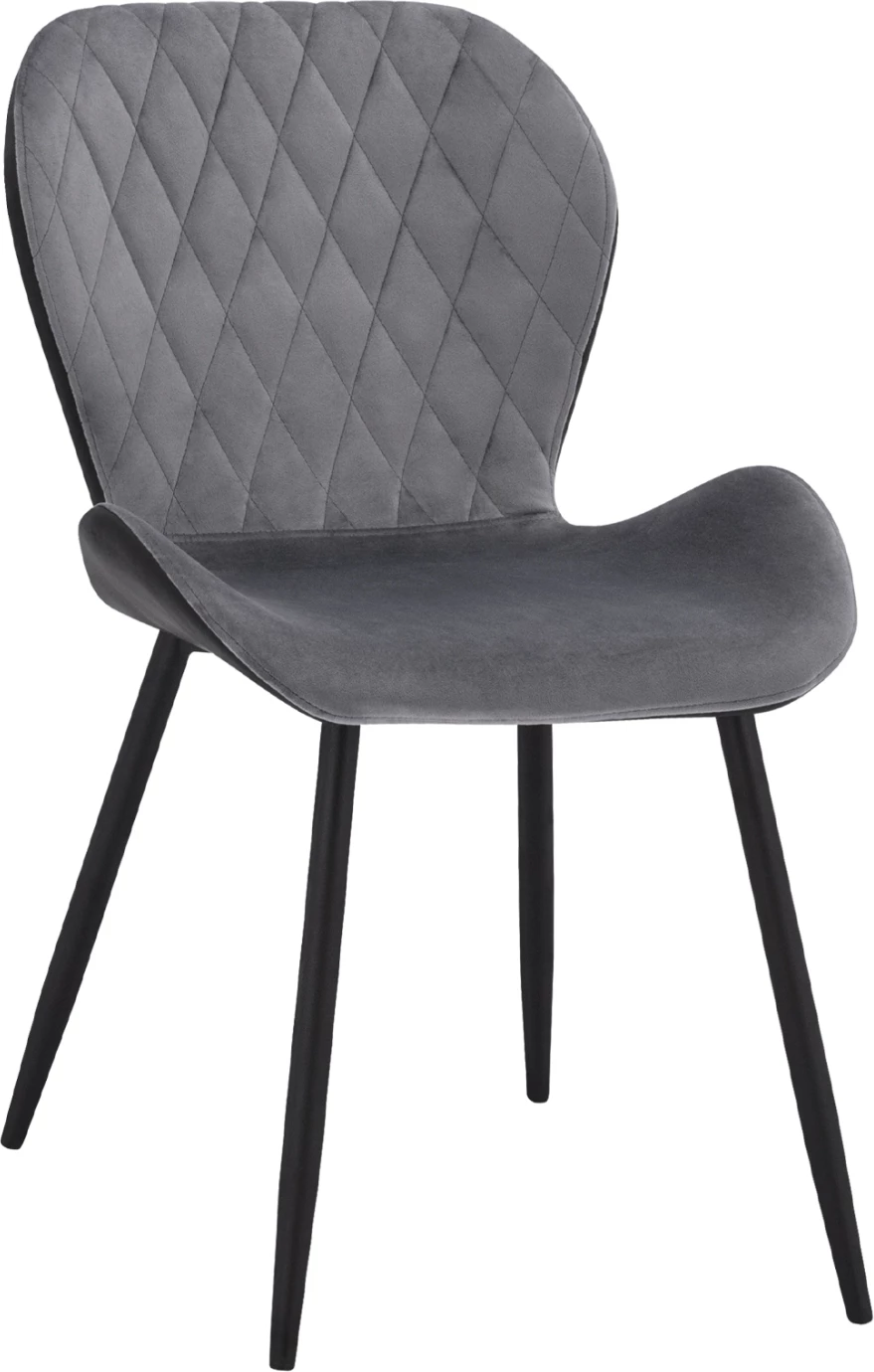 Karrige ngrënie Adalyn, PU e zezë dhe kadife gri, FH8729.01, 51x58x82 cm, set prej 2 copë