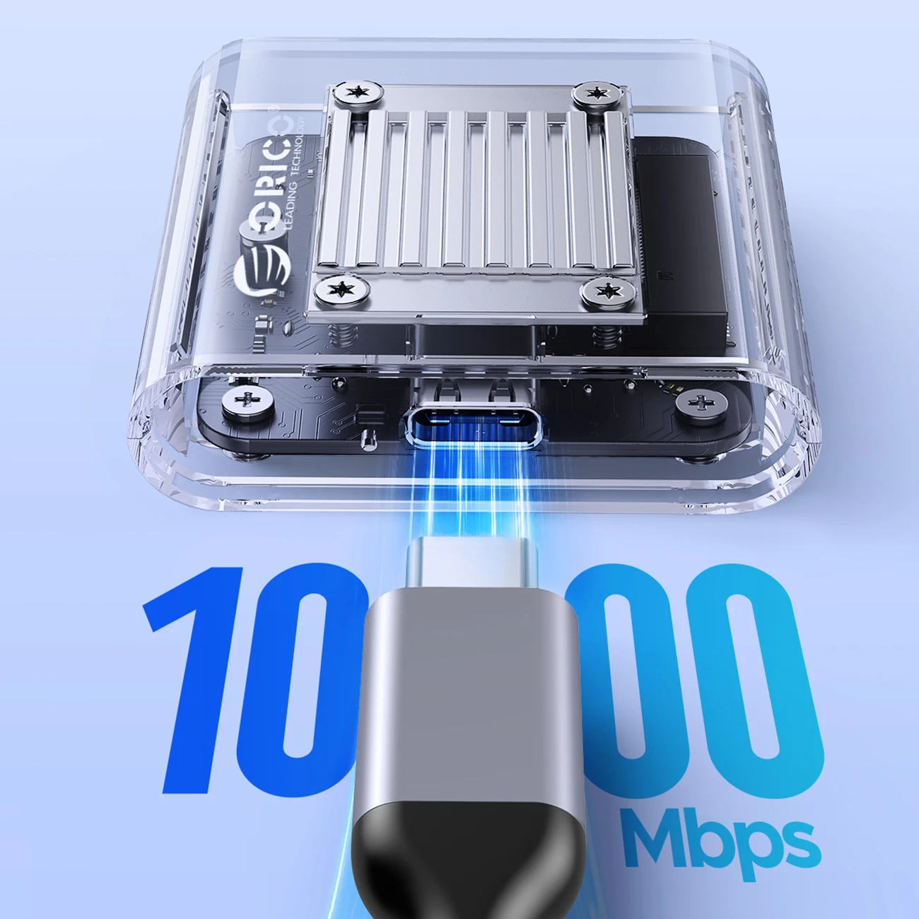 Kasë Orico TC20-M2-10G për M.2 NVMe, USB-C 3.2, Transparent