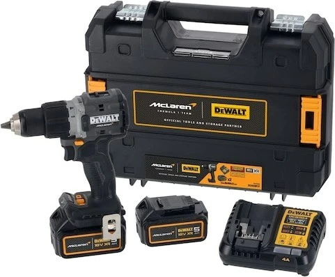 Makine shpuese/vidëzuese DeWalt MCLAREN DCD85MP2T, 18V, 5Ah, me 2 bateri, e verdhë/zezë, me valixhe