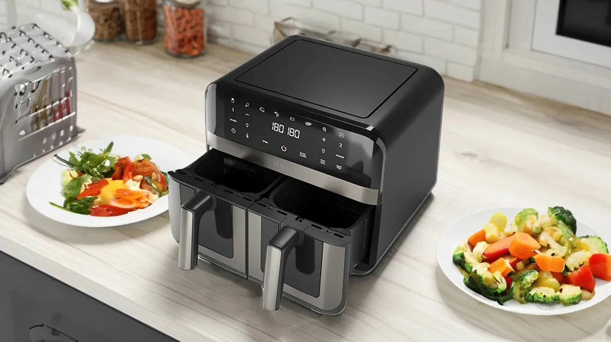 Fritezë me ajër të nxehtë AIWA FUTAGO AFR-9000 9L (2x4.5L) 2400W, e zezë/inox