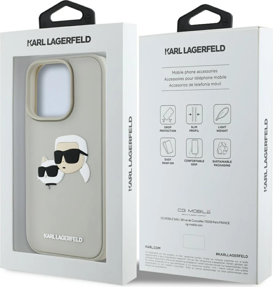 Mbështjellës Karl Lagerfeld HC 3D Rubber Double Heads për iPhone 16 Pro Max, Bezhe