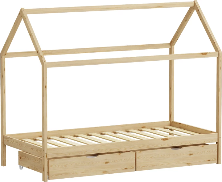 Krevat për fëmijë Mellin Montessori me 2 sirtarë, dru pishe, ngjyrë natyrale, 90x190cm