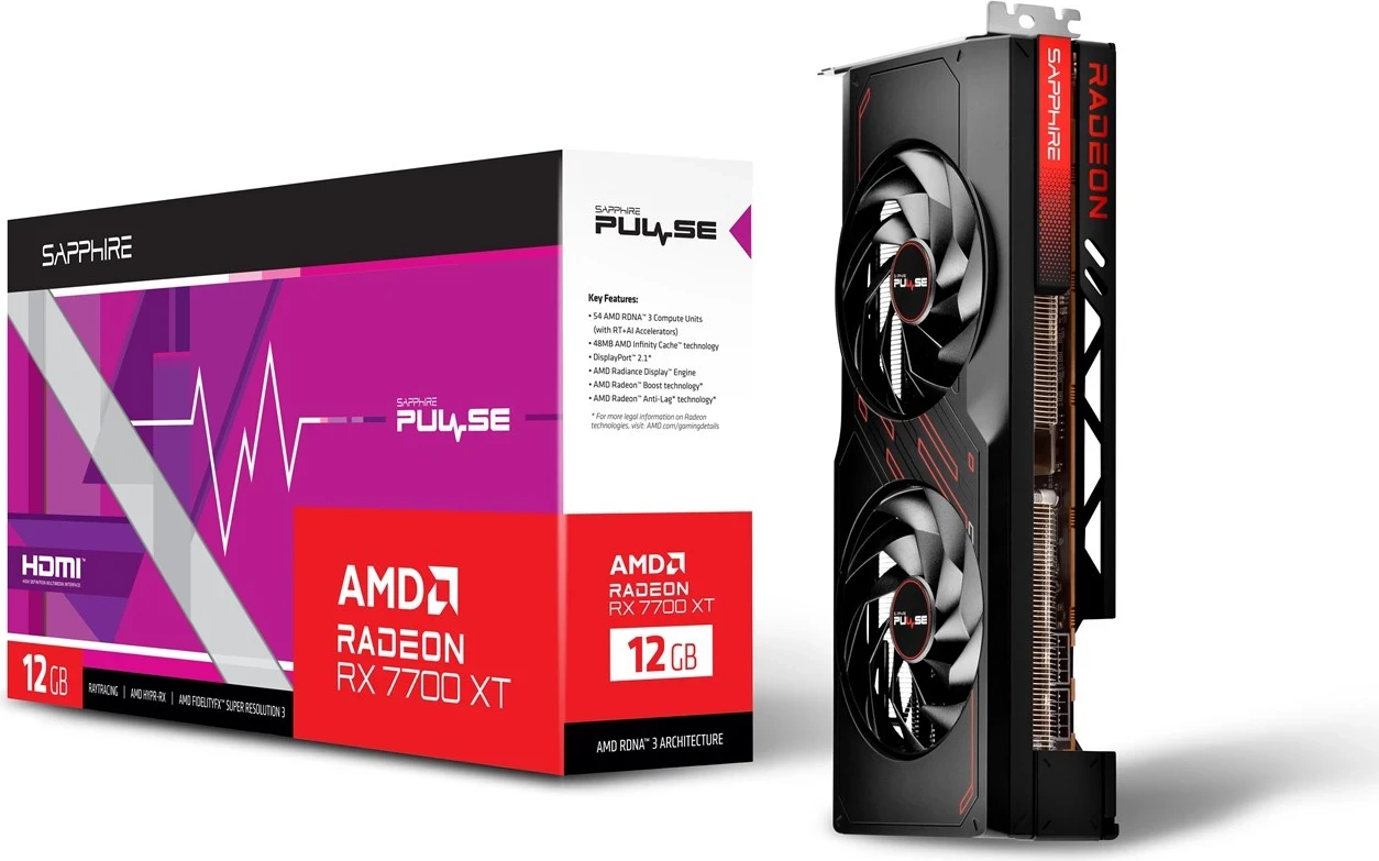 Kartë Grafike SAPPHIRE Radeon RX 7700 XT PULSE GAMING OC 12GB GDDR6, e Zezë