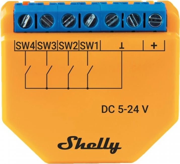 Kontroller Shelly Plus i4 DC, 4 kanale, Wi-Fi, Portokalli