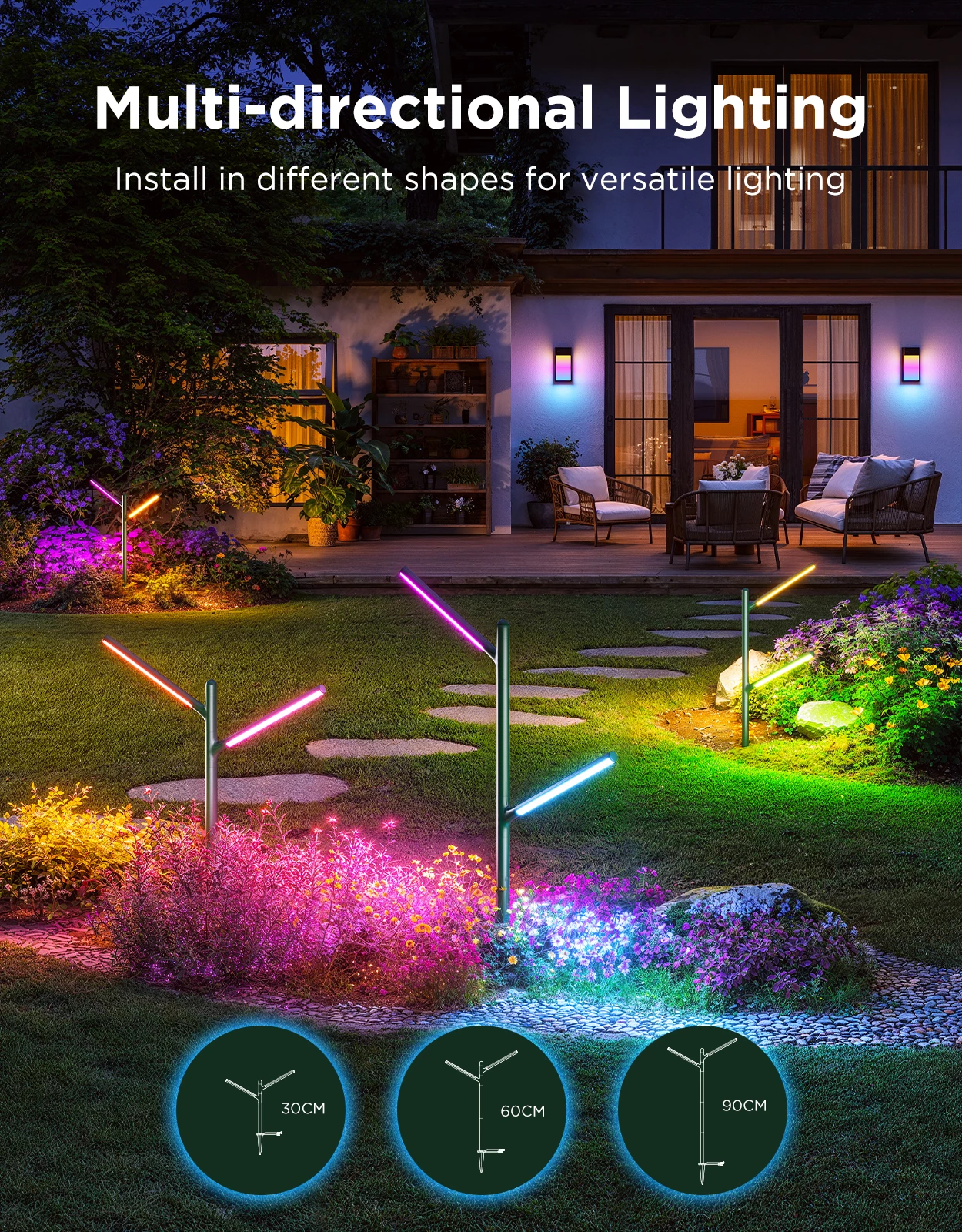 Drita kopshti outdoor Govee Outdoor Garden Lights RGBWWIC 1100 lm, Matter/Alexa/Google, set 2 copë