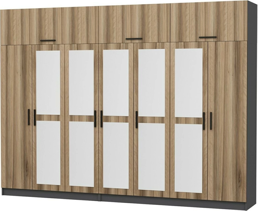 Dollap garderobe Skye Decor, ngjyrë arre dhe antracit, 315x235x52cm