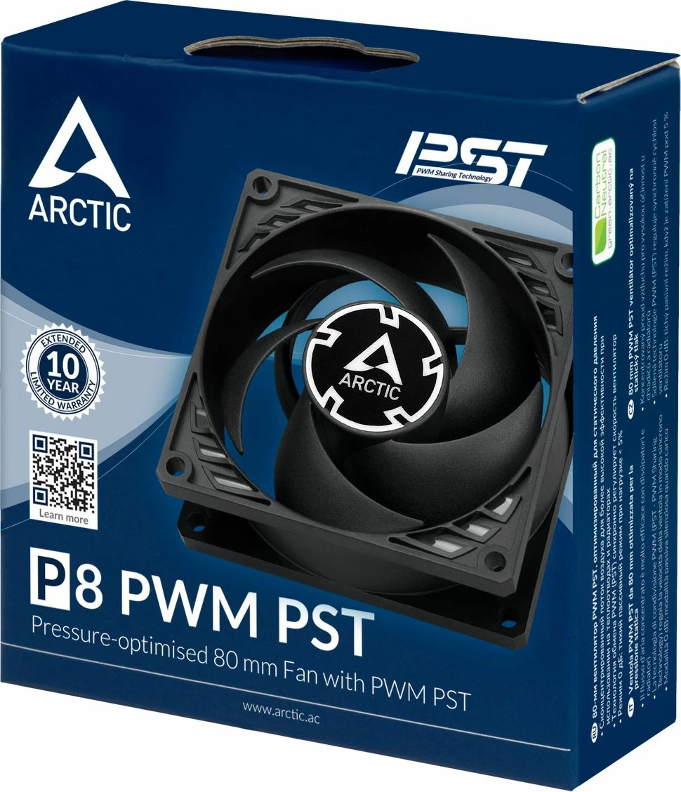 Ventilator për kasë PC Arctic P8 PWM PST 80mm 4-pin PWM, i zi