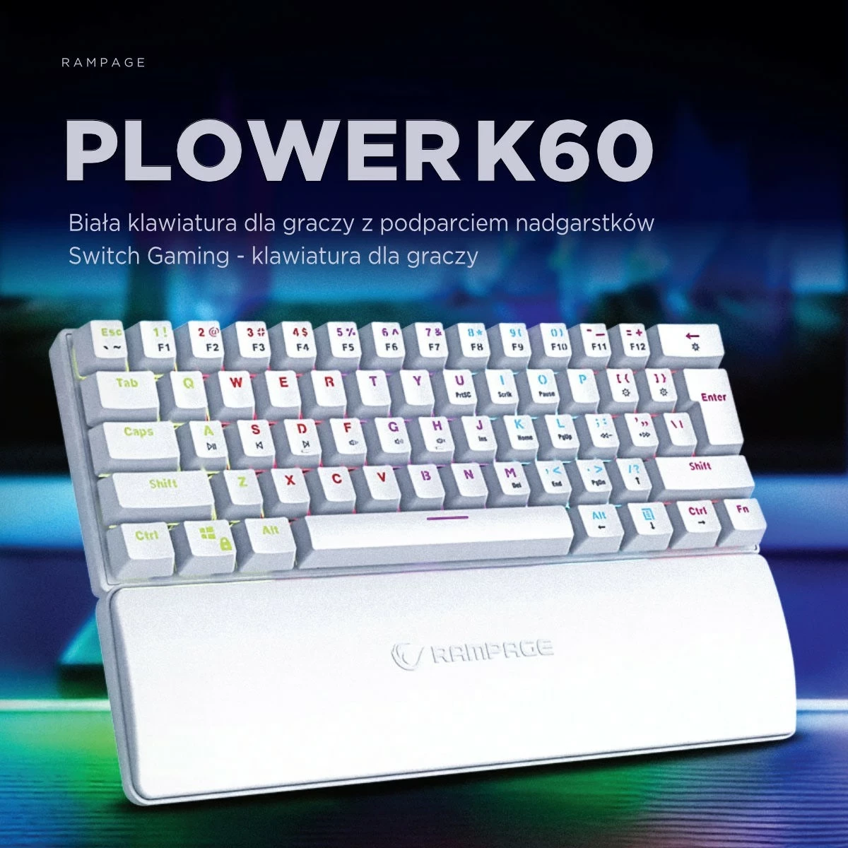 Tastierë mekanike Rampage PLOWER K60, RMP Blue, e bardhë