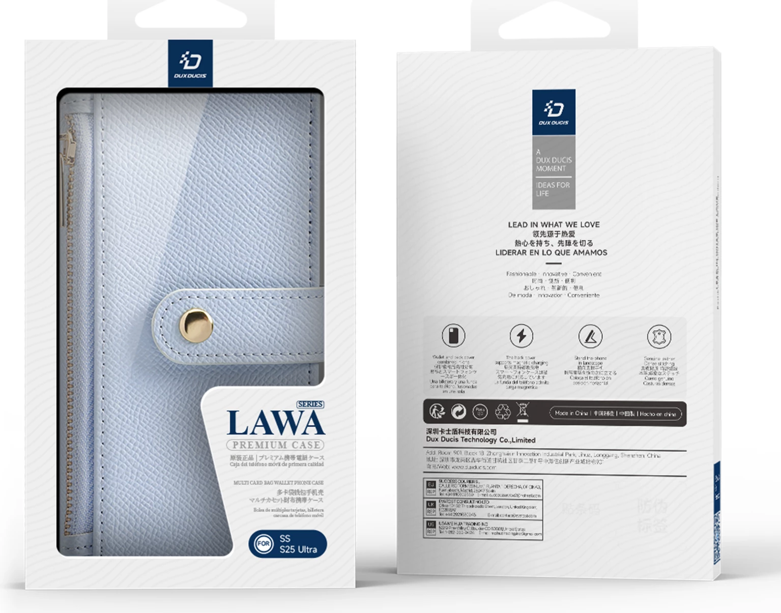 Mbështjellës Dux Ducis Lawa për Samsung Galaxy S25 Ultra, lëkurë, me portofol magnetik të ndashëm, kaltër