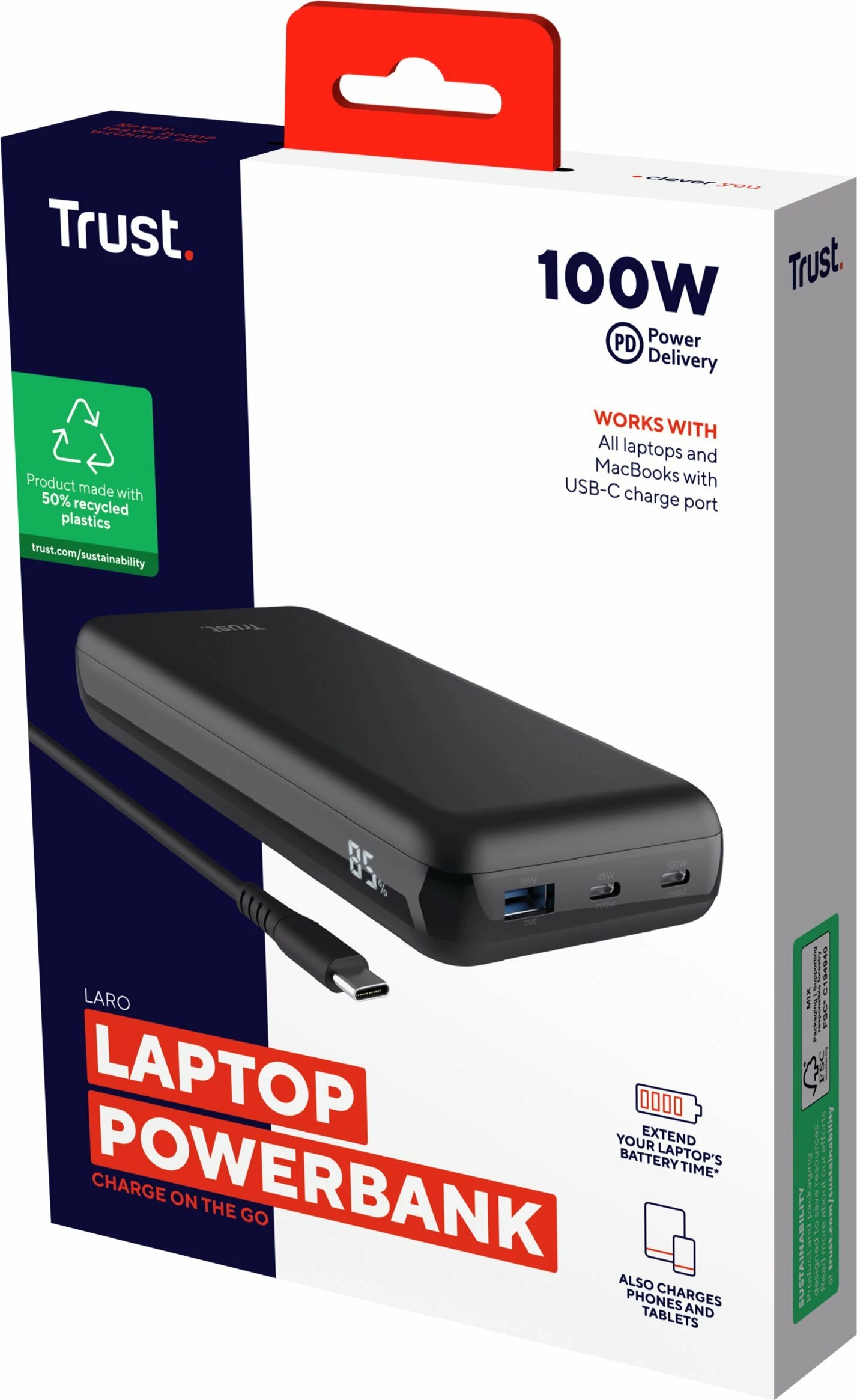 Powerbank Trust Laro 20000 mAh 100W PD me display, i zi