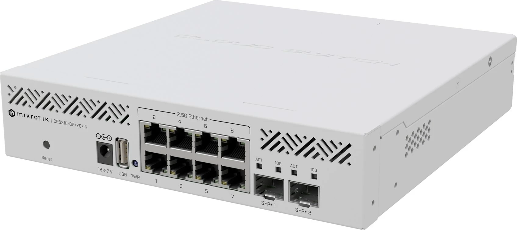 Switch i menaxhuar MikroTik CRS310-8G+2S+IN, 8x 2.5G Ethernet, 2x SFP+, i bardhë