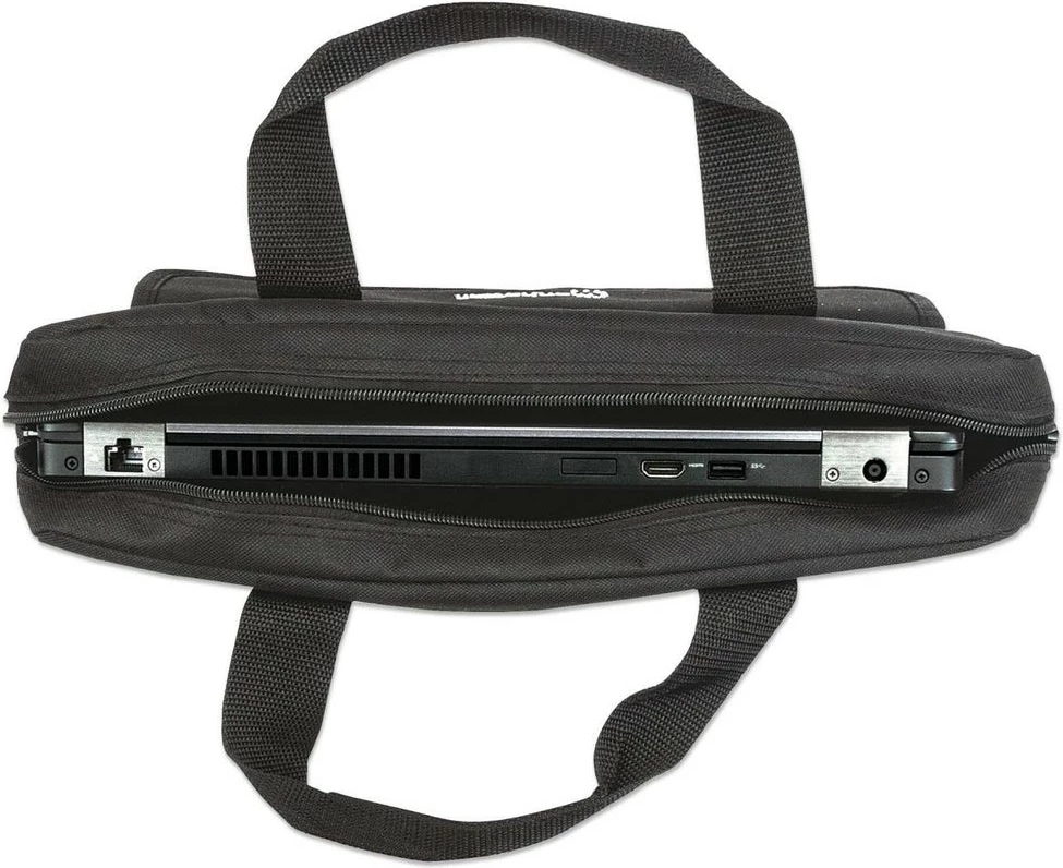 Çantë laptopi Manhattan London 14.1 inç, e zezë, messenger, xhep për aksesorë