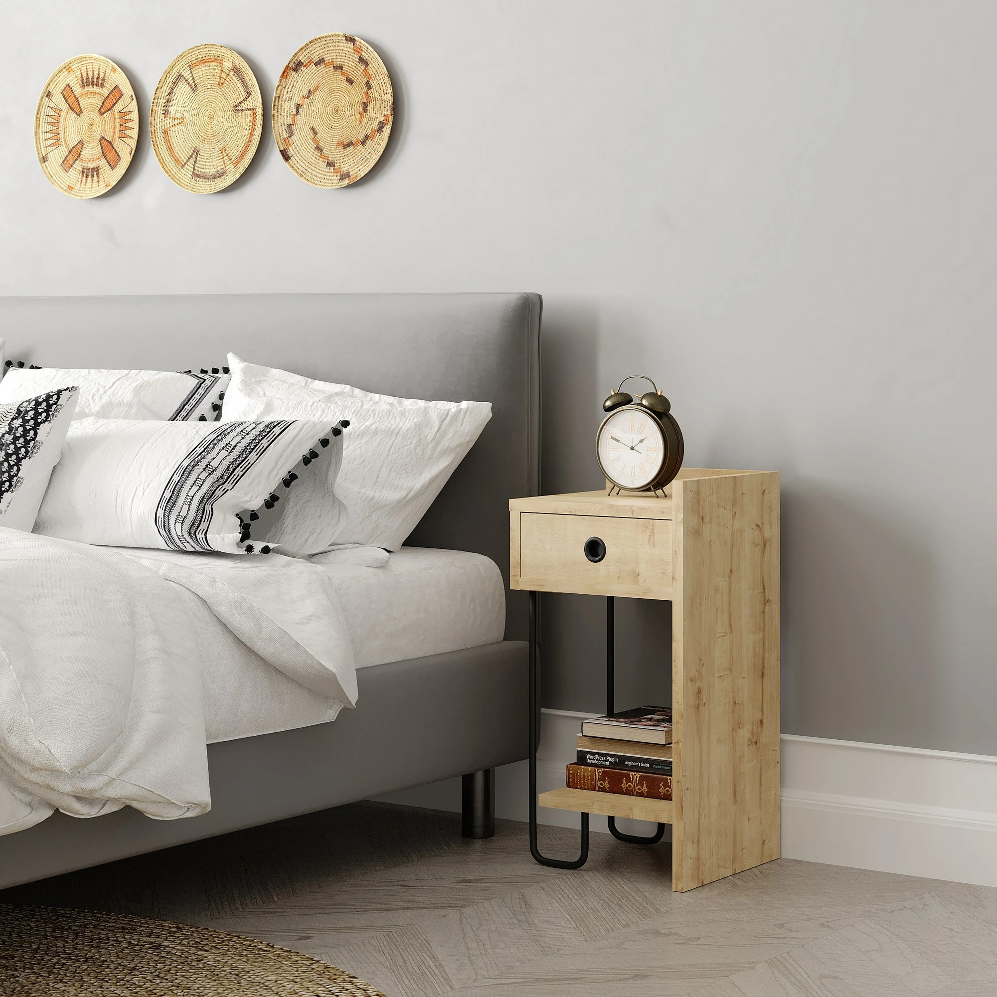 Komodinë anës krevati Skye Decor, Sirius, e djathtë, ngjyrë lisi