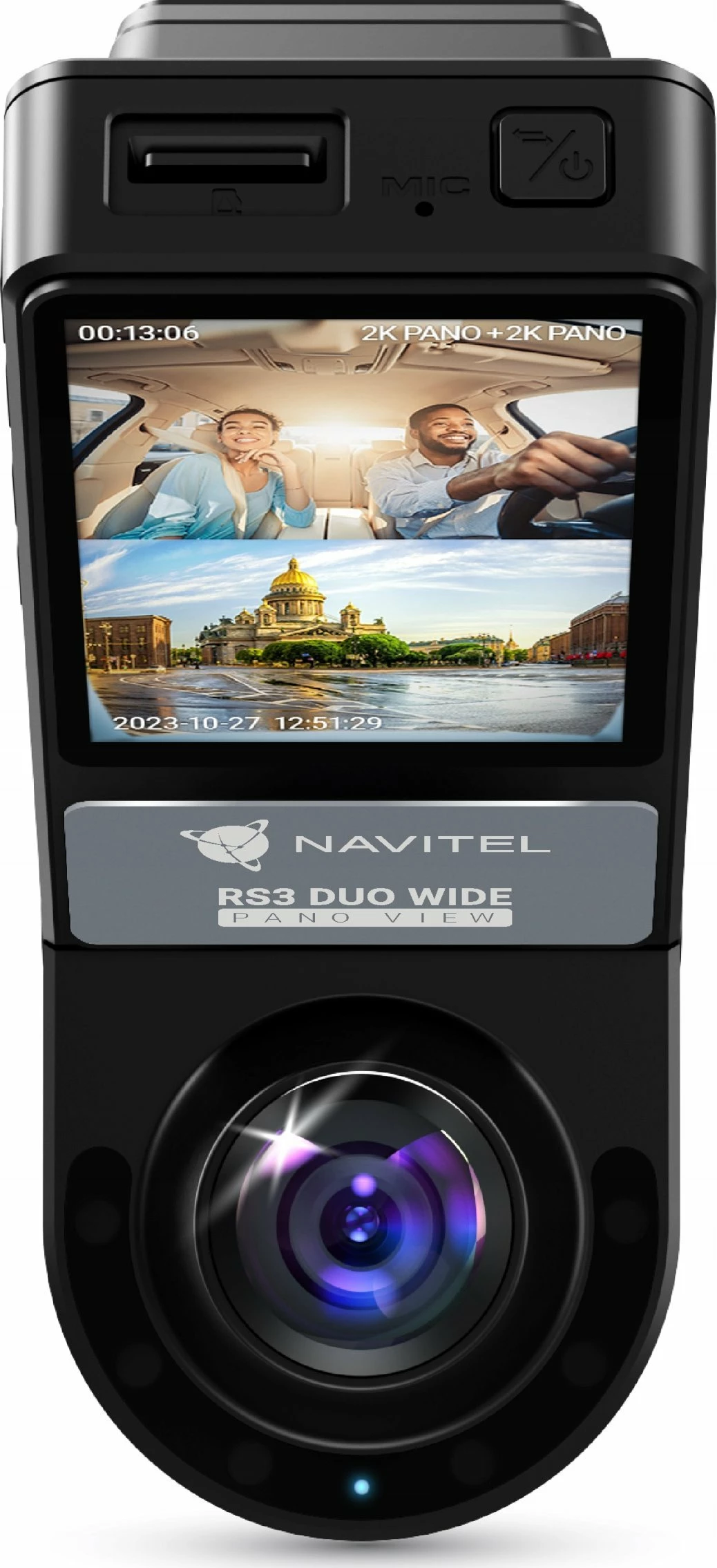 Video regjistrues për veturë Navitel RS3 Duo Wide 2K QHD, 2 kamera, microSD deri 512GB, ekran 2", i zi