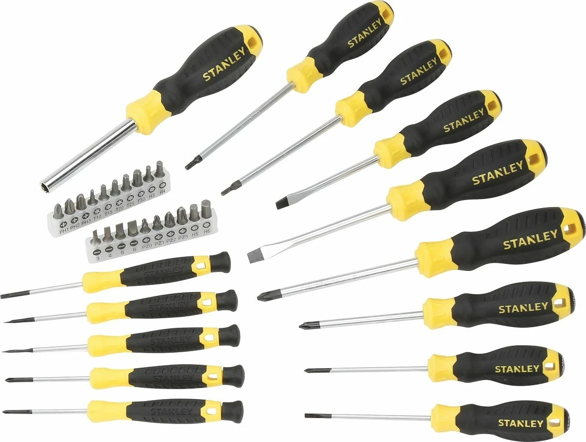 Set kaçavidash Stanley STHT0-62141, 34 copë, Cr-V, zi/verdhë